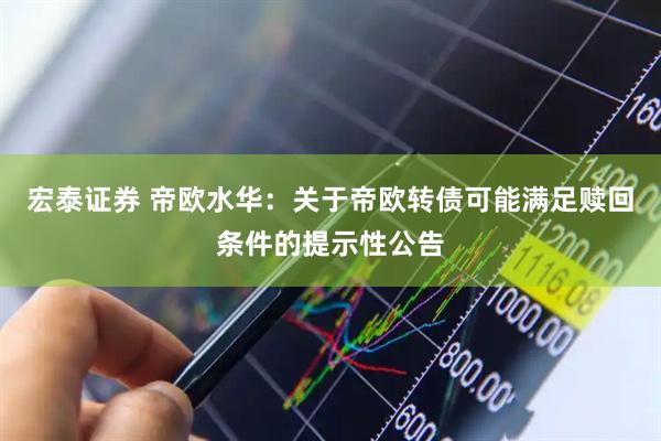 宏泰证券 帝欧水华：关于帝欧转债可能满足赎回条件的提示性公告